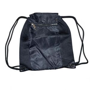 Lululemon Black Drawstring Backpack Gym Sack Lightweight Nylon Bag with Zip Pock